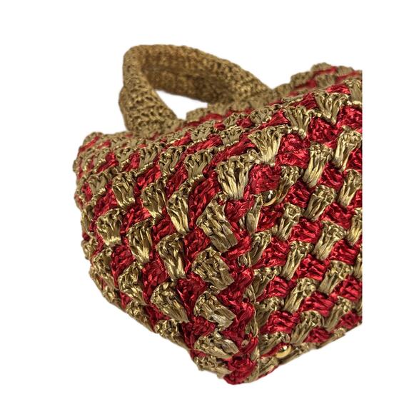 Prada 2012 Red & Brown Crochet Raffia Medium Canapa Tote Bag - Picture 7 of 9